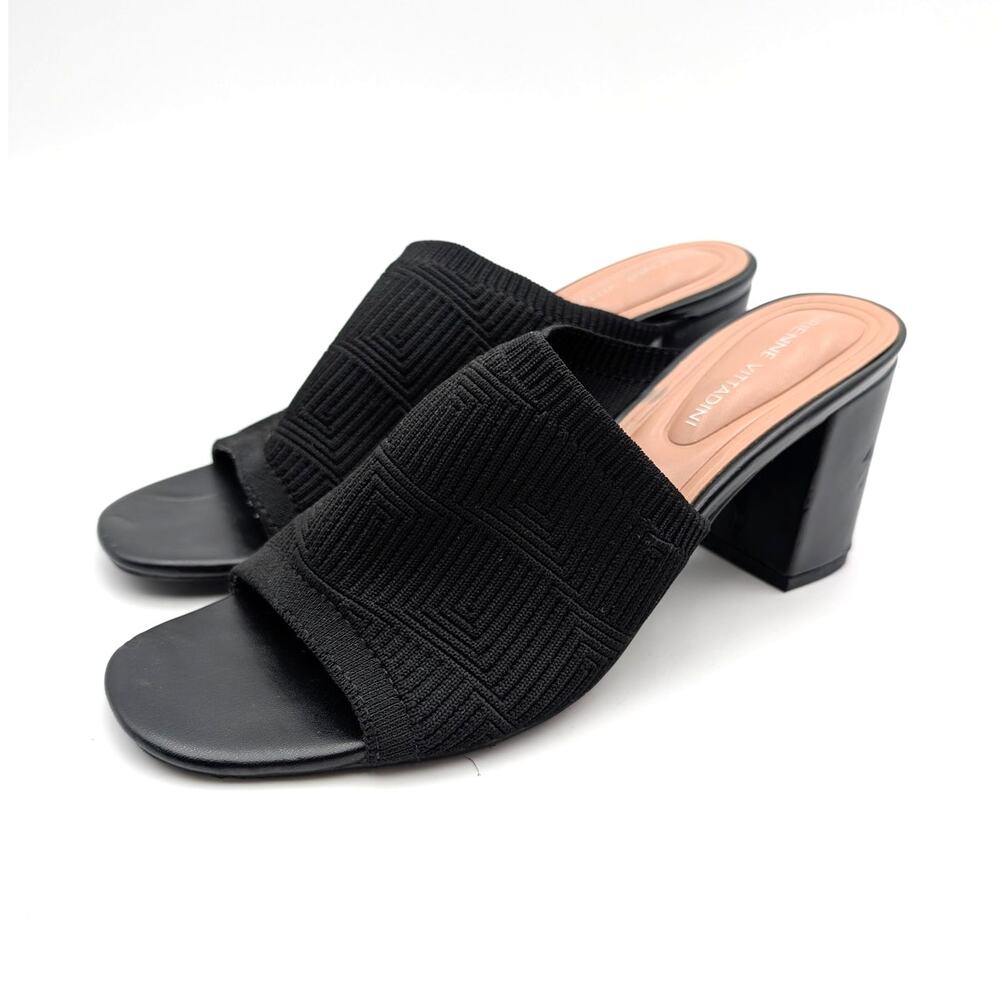 Adrienne Vittadini Andreas Block Heel Mule Shoes Women's Black Size US7.5 EU38